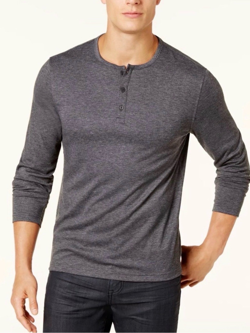 ALFANI Men’s Alfatech Gray Heather Henley Long Sleeve Stretch T-Shirt XXL